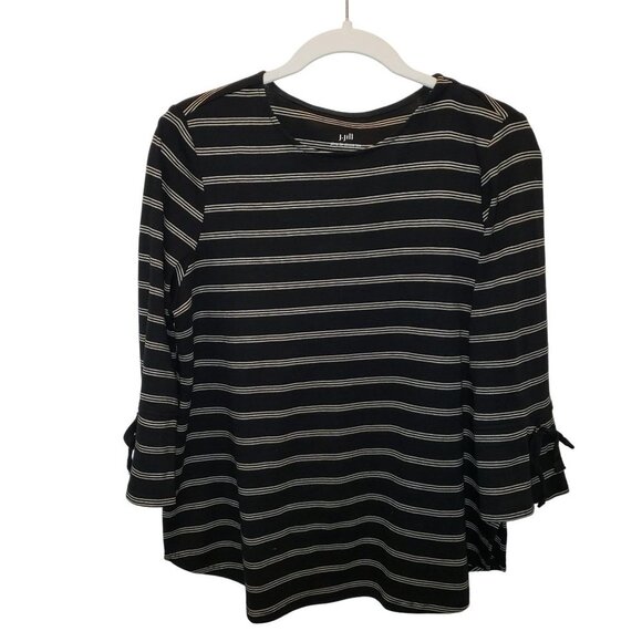 J.Jill Tops - J. Jill 100% Pima Cotton Tie Sleeve Tee Size M Black with tan yellow and white